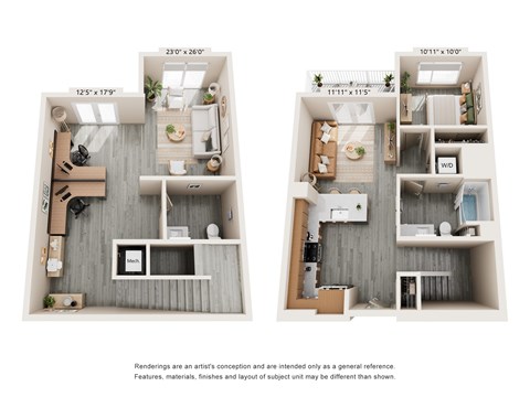 Floor plan for 1 bed, 2 baths, 1415 sqft
